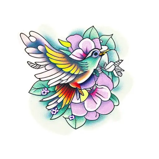 Bird On Flower With Stems