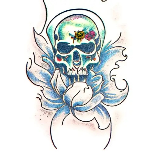 Broken Skull In Flowers