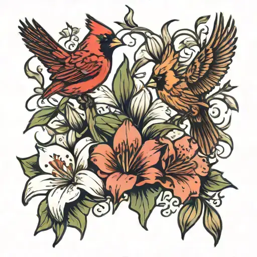 Cardinal And Lillies