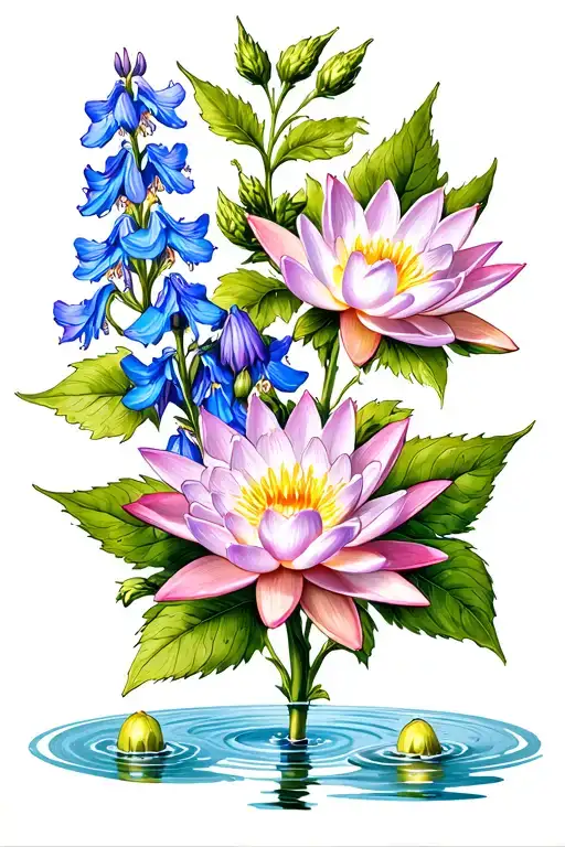 Larkspur Flower And Water Lily