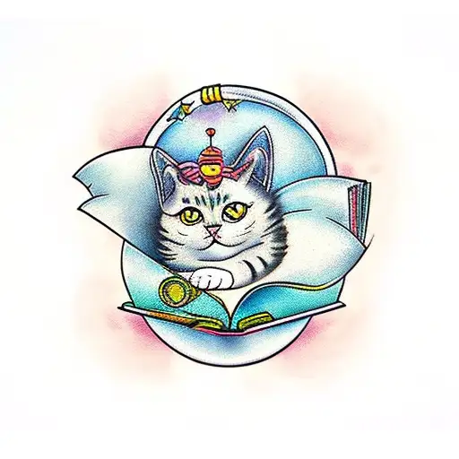 An Open Book With A Cat Curled Up Inside