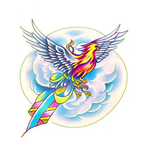 Phoenix With Geen Ribbon And Semi-colon