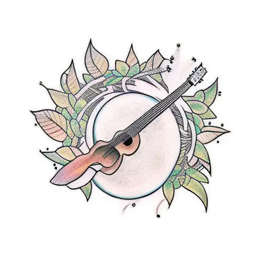 A Guitar And Paintbrush Intertwined With Vines