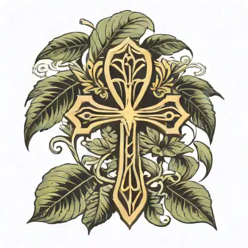 Ankh Symbol Surrounded By Mostera Leafs