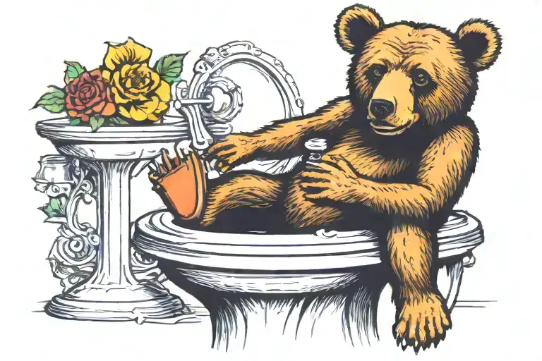 Greatful Dead Bear Sitting On A Toilet