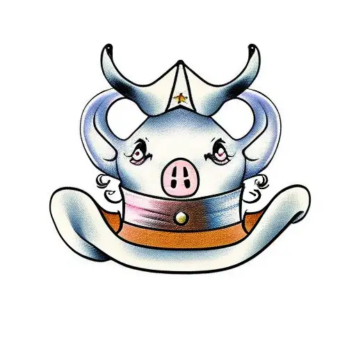 Cartoon Pig Wearing Cowboy Hat