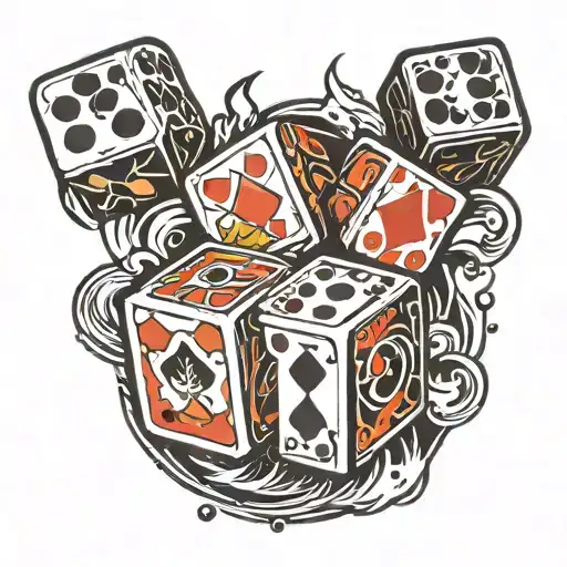 Gambling Cubes With 7 Dots On One And 3 Dots On Another One In Fire Flames
