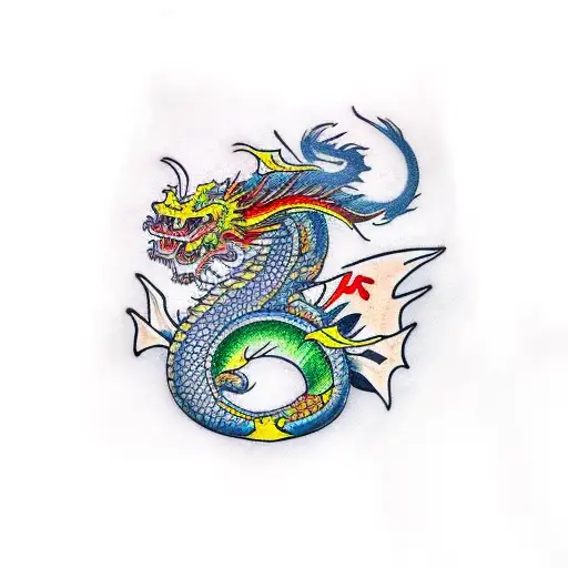 A Traditional Japanese Dragon Wrapped Around A Puzzle Cube