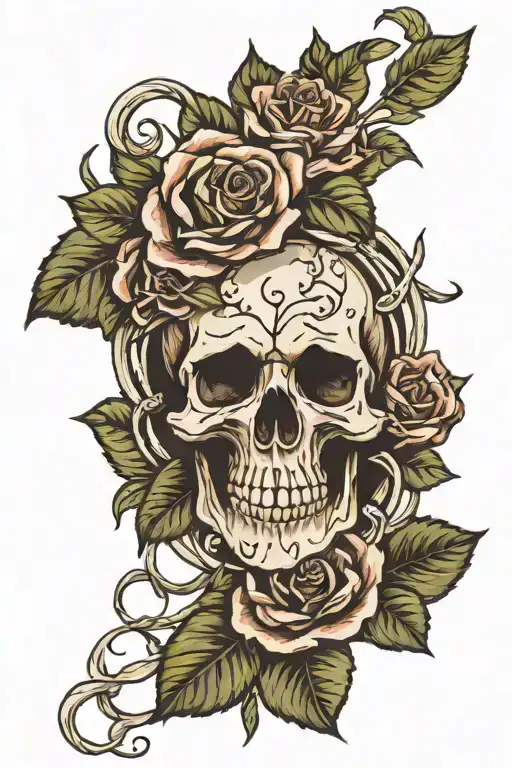 Skull And Roses Intertwined