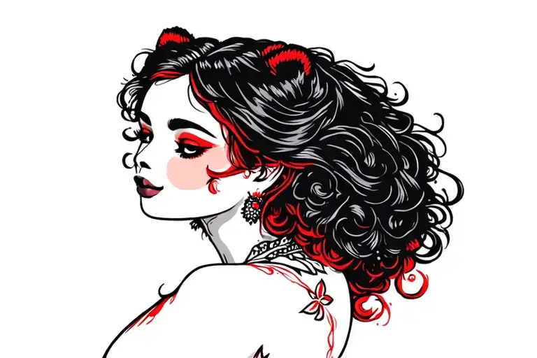 Black Hair With Red Highlights Girl Bear Breast