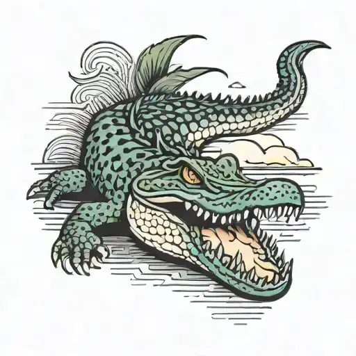 Crocodile Sunset In The Sea