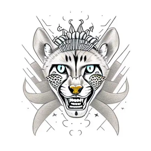 Cheetah With Teeth Showing With Egyptian Headpiece