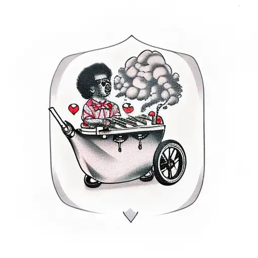 Baby With Afro Smoking A Cigar In A Stroller