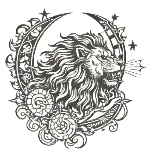 Lion Roaring Sun Moon Stars