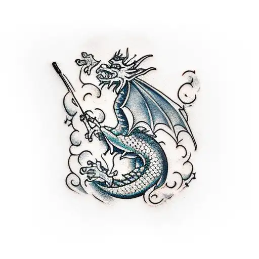 Design A Traditional Tattoo Featuring A Golfing Dragon