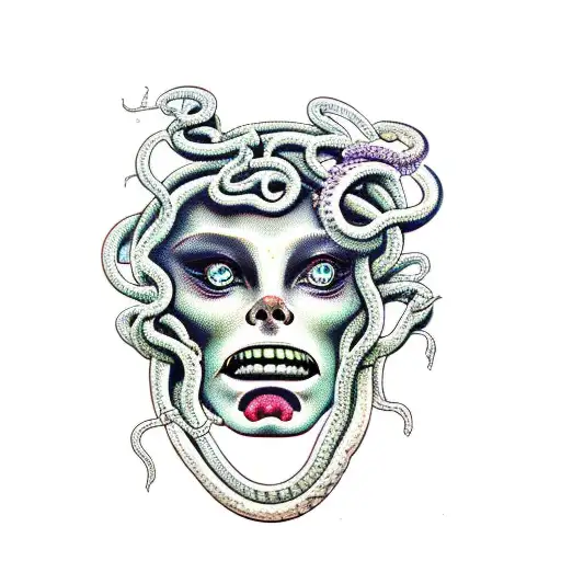 Medusa With Snakes And Half Stone Face Scary