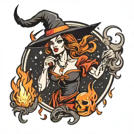 Witch On Fire In Old School Style