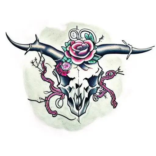 Decaying Bull Skull With Vines Growing Out