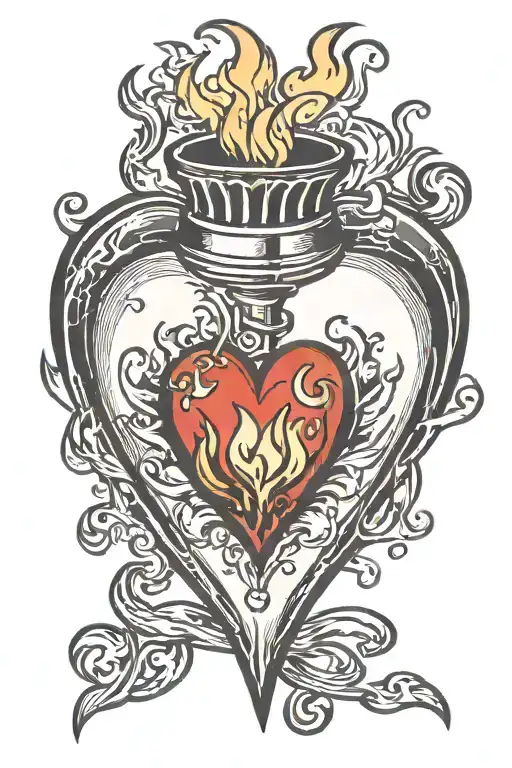 A Flaming Torch Through An Heart With A Black X