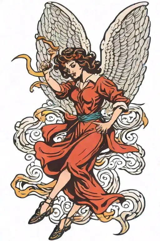 Female Angel Fighting Devil Wing