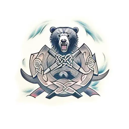 Celtic Angry Bear With Two Cub In His Back