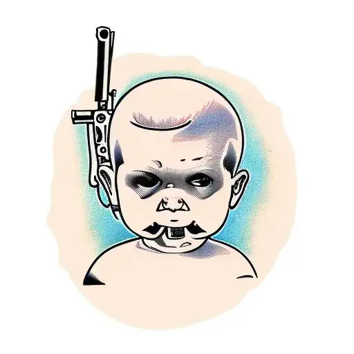Small Baby Holding A Gun And Wearing A Gangster Mask