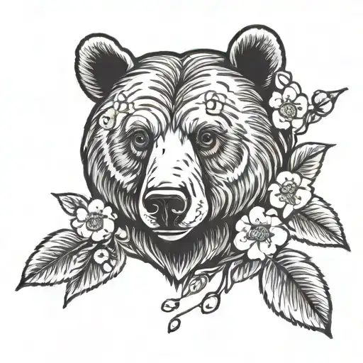 Bear Head And Cherry Blossom Branch
