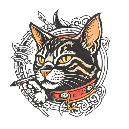 Smoking Cat With A Penknife In Its Paw