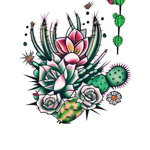Cactus Con Flores Old School