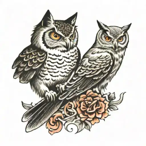 Cat And An Owl Looking At Each Other