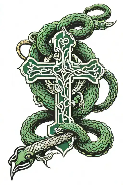 Irish Cross With A Dark Green Snake Coiled Around It