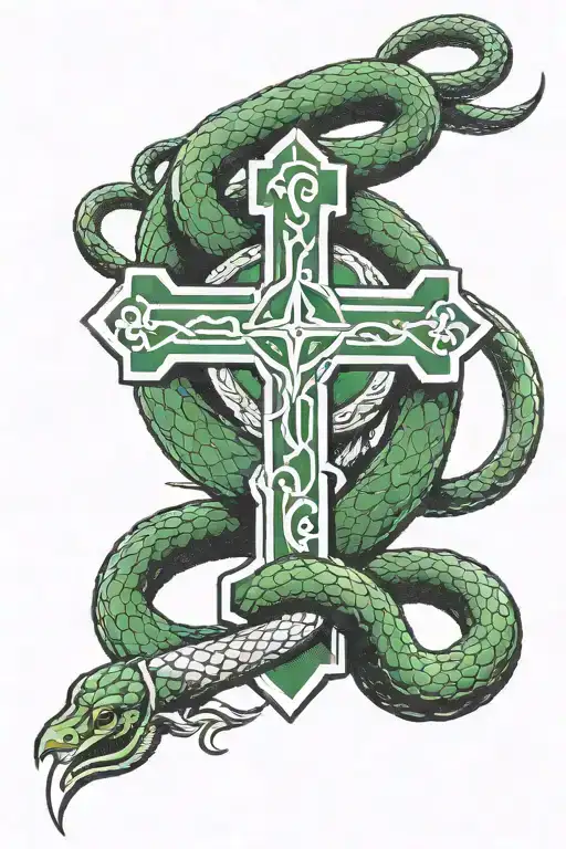 Irish Cross With A Dark Green Snake Coiled Around It