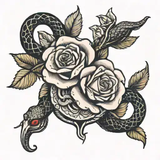 Roses With Snake Chest Piece Symmetrical Design