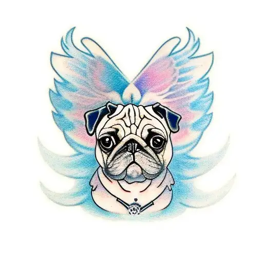 Pug With Angel Wing Onleft Side