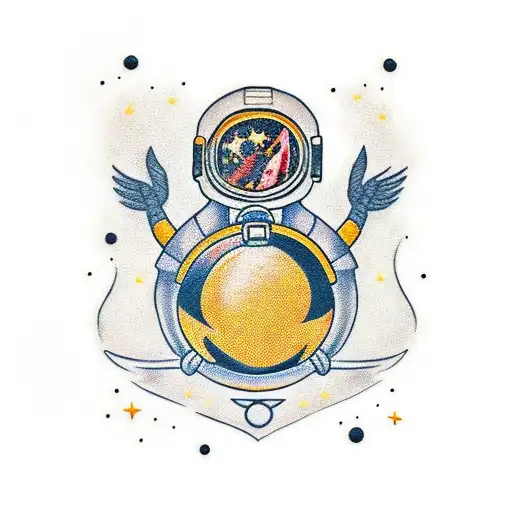 Black And Gold Tattoo Of Astronaut
