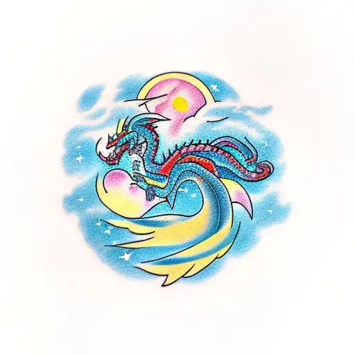 Dragon In Night Sky Over Pine Forest