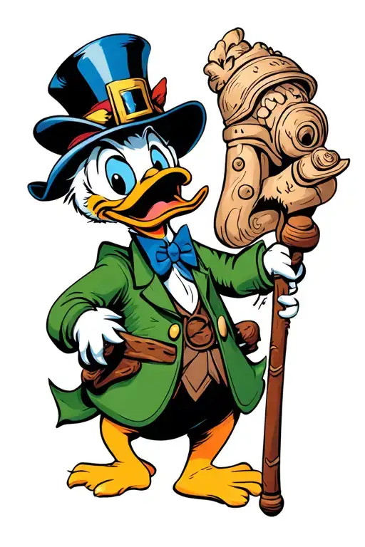 Bio Mechanical Scrooge Mcduck With A Cane That Is A T