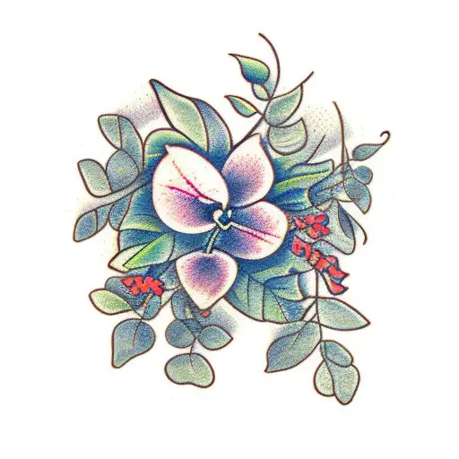 Honeysuckle On A Vine With Leaves