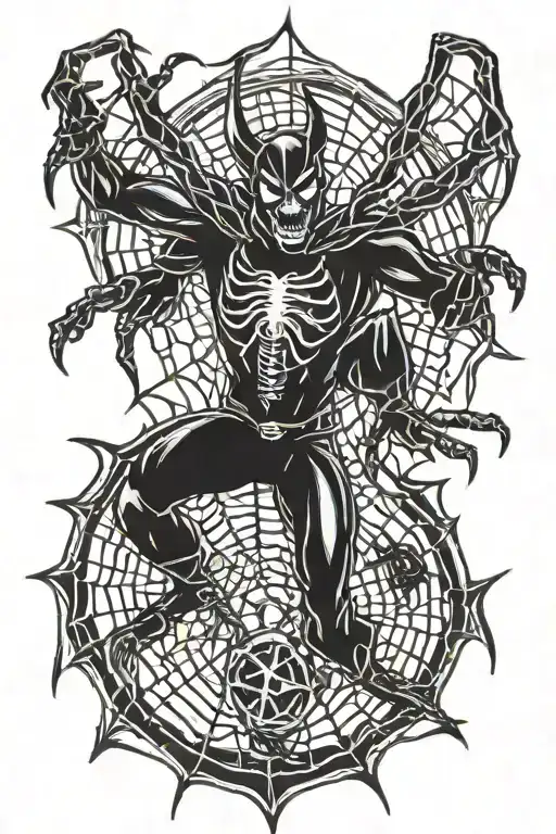 Satan Fighting Spider In Spider Web Tattoo Design