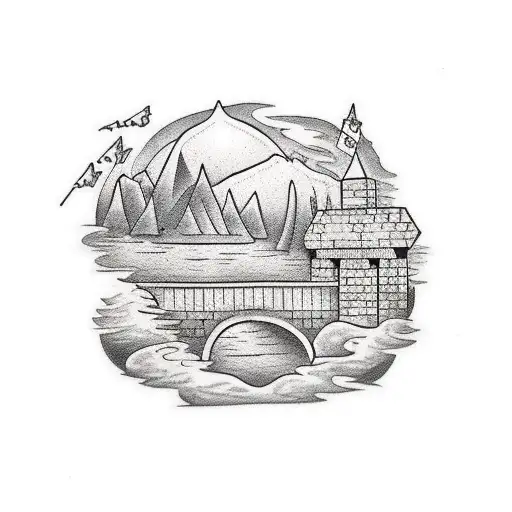 Little Bridge Made Of Bricks In A River