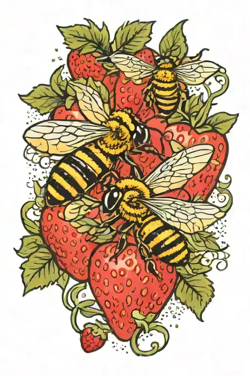 Honey Bee Falling In Love With Strawberries