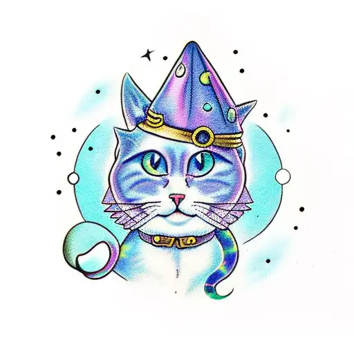 A Magical Cat Casting Spells Under A Starry Sky