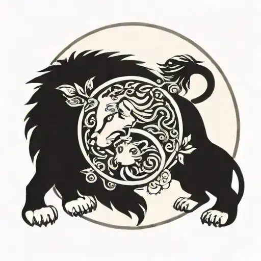 A Lion And Lamb Intertwined In A Yin-yang Symbol