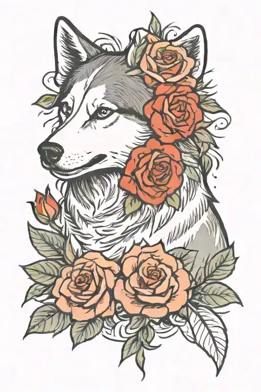 Husky And Roses