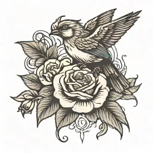 Bird With Rose Surrounded