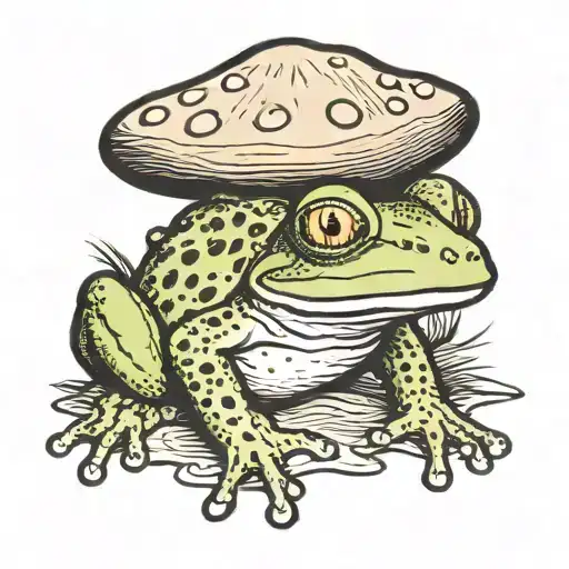 Frog With A Mushroom Hat Sitting
