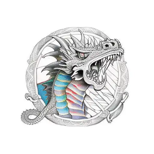 Whole Dragon Facing Up Then Only The Eryes Are Colored For Back Piece