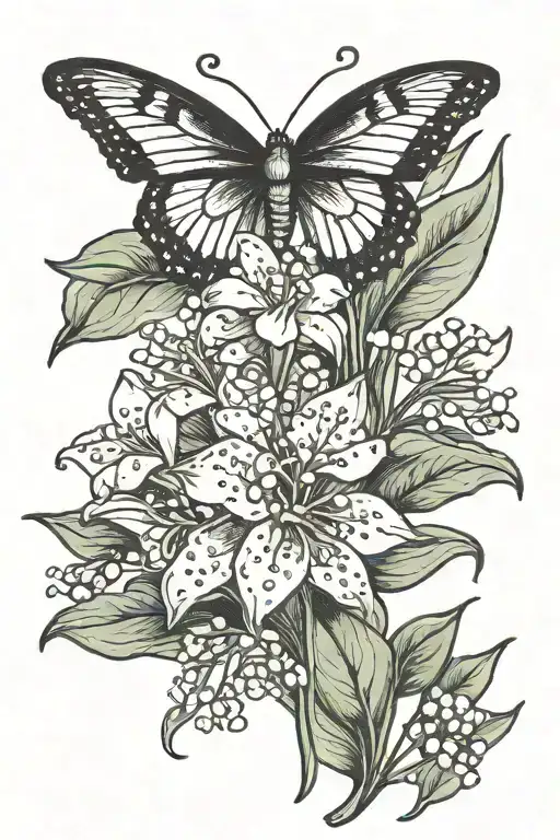 Butterfly Over Lily Of The Valley Flower