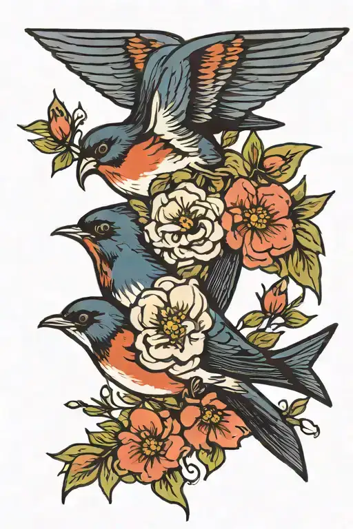 Swallow Bird And Flowers
