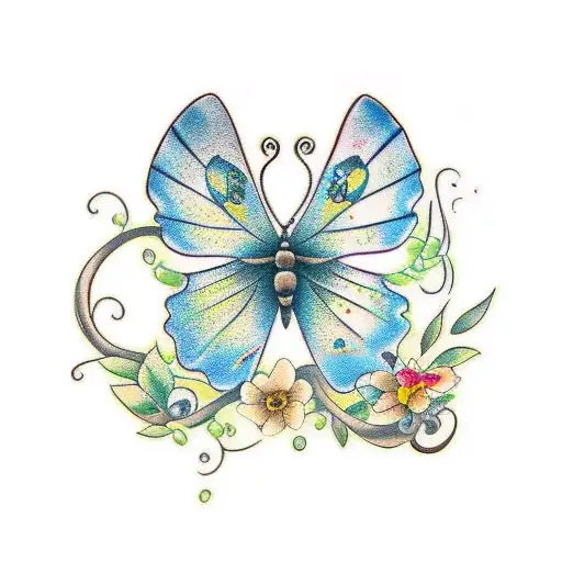 Butterfly With Flower Vine